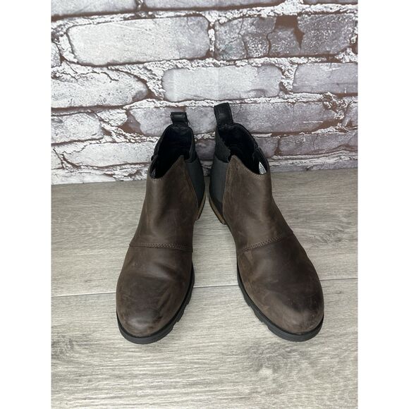 Sorel Emelie Brown Leather Ankle Boots Chelsea Wedge Booties Women 7.5M US/38.5 - Picture 4 of 16
